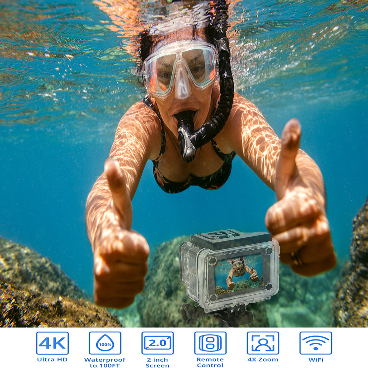 4K UHD Waterproof WiFi Camera with RF Remote & Full Accessories Kit