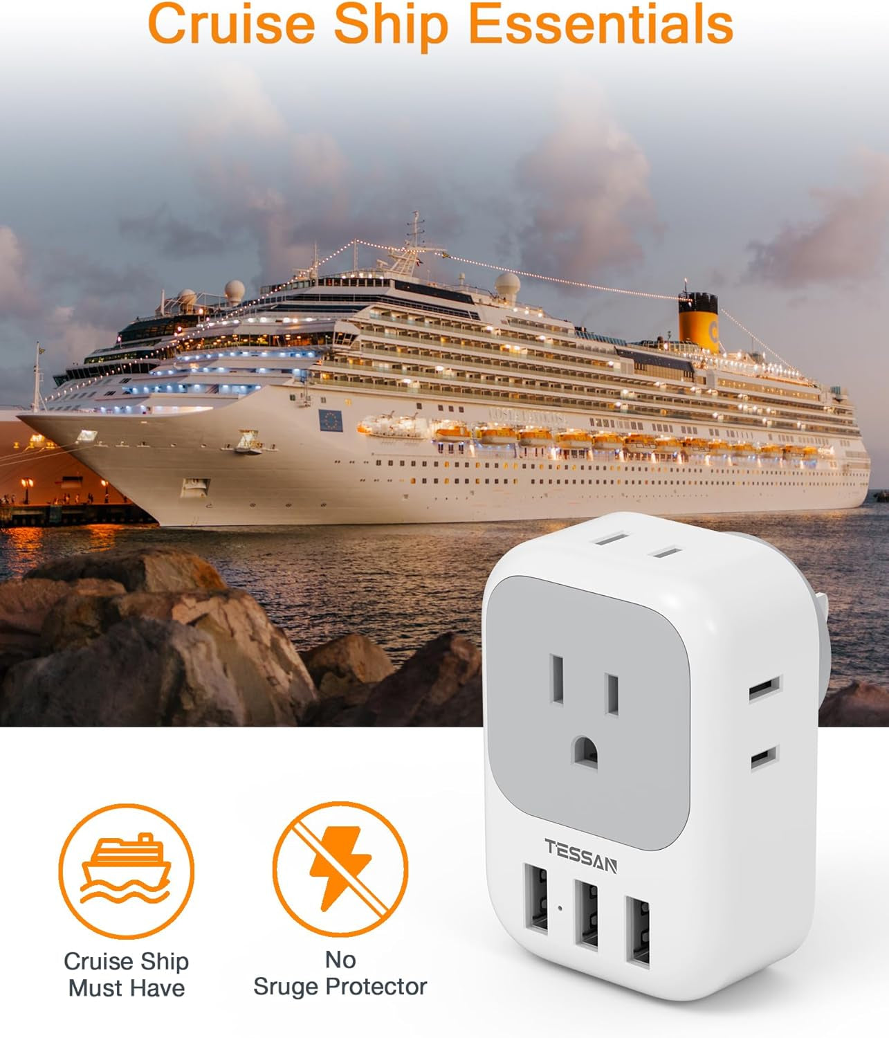 Ultimate 7-in-1 USB Charger Block & Multi-Plug Wall Outlet Extender – Fast Charging for Home, Office, Travel, and Cruise Essentials