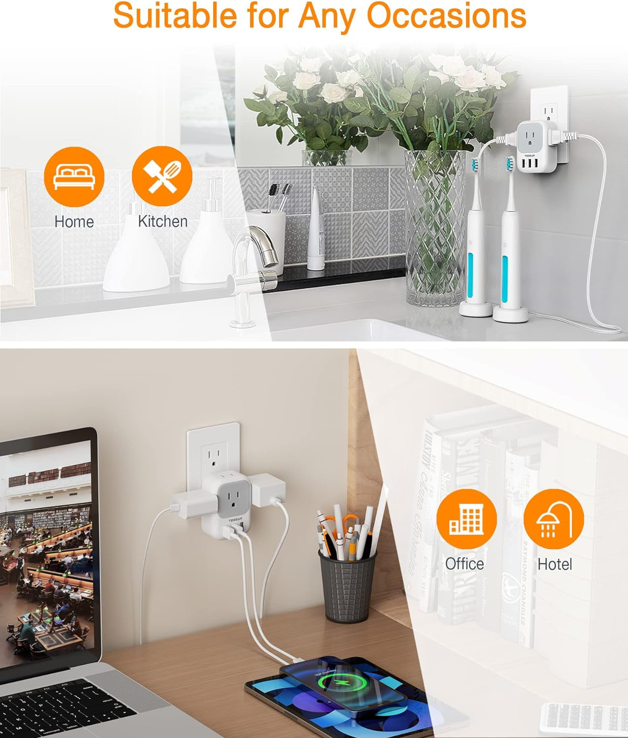 Ultimate 7-in-1 USB Charger Block & Multi-Plug Wall Outlet Extender – Fast Charging for Home, Office, Travel, and Cruise Essentials