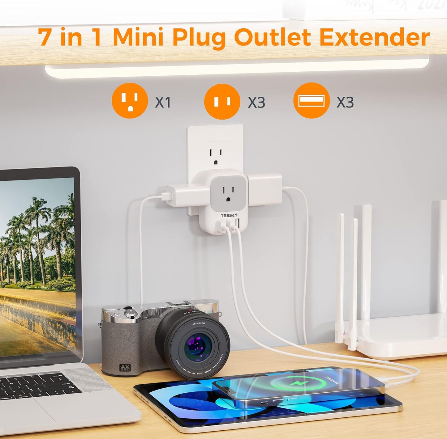 Ultimate 7-in-1 USB Charger Block & Multi-Plug Wall Outlet Extender – Fast Charging for Home, Office, Travel, and Cruise Essentials